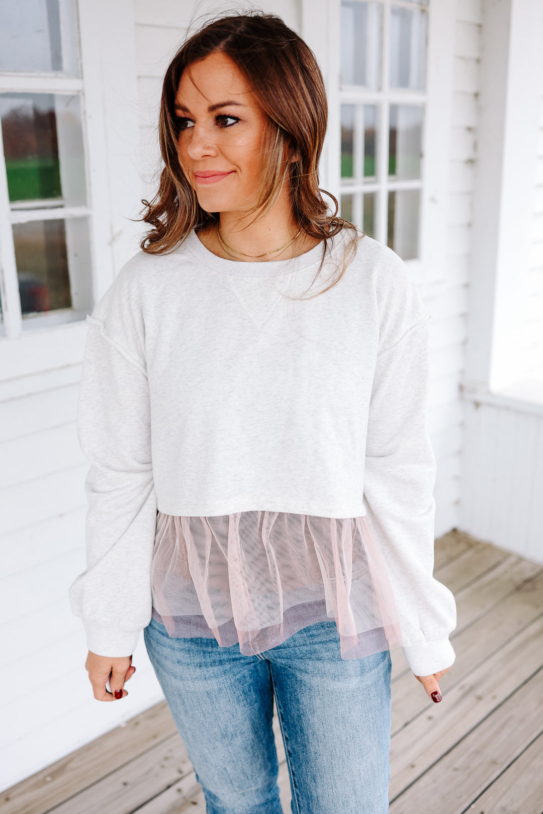 Erin Mesh Peplum Sweatshirt - Pink