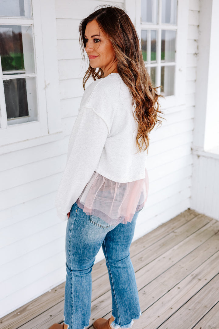 Erin Mesh Peplum Sweatshirt - Pink