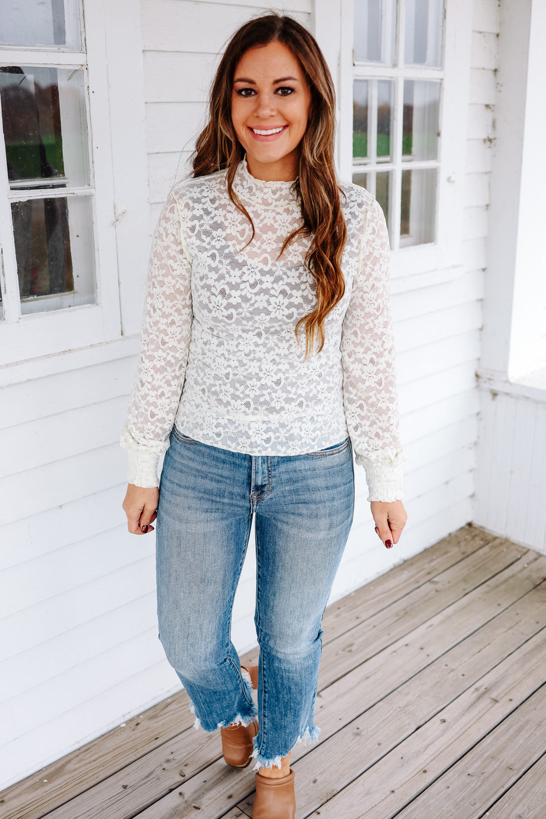 Rosa Lace Mock Neck Top - Ivory