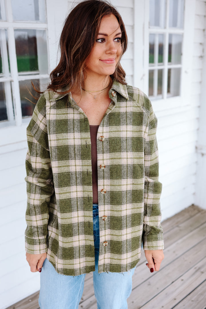 Jovie Button Down Flannel - Olive