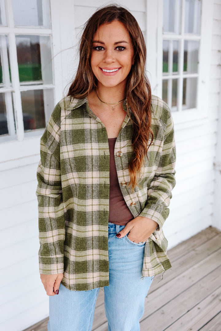 Jovie Button Down Flannel - Olive