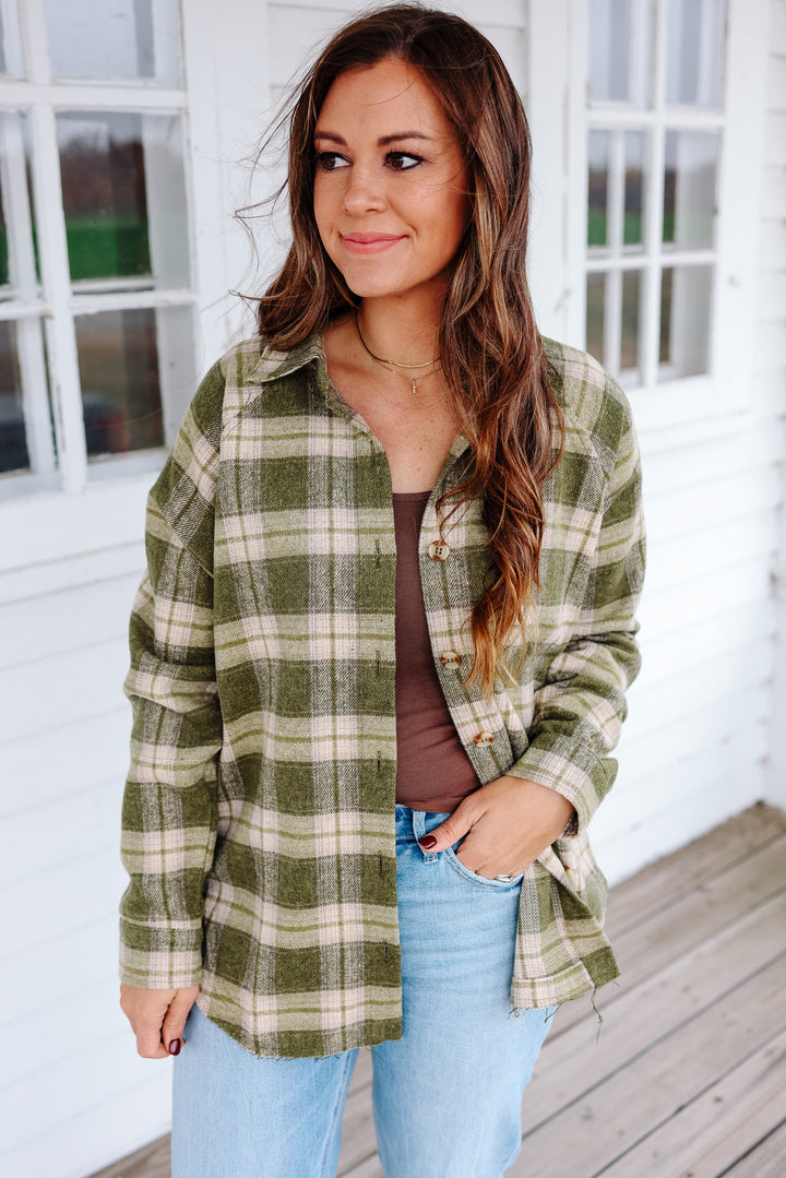 Jovie Button Down Flannel - Olive