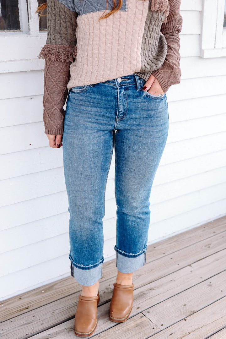 VERVET: Chase High Rise Cuffed Straight Jeans