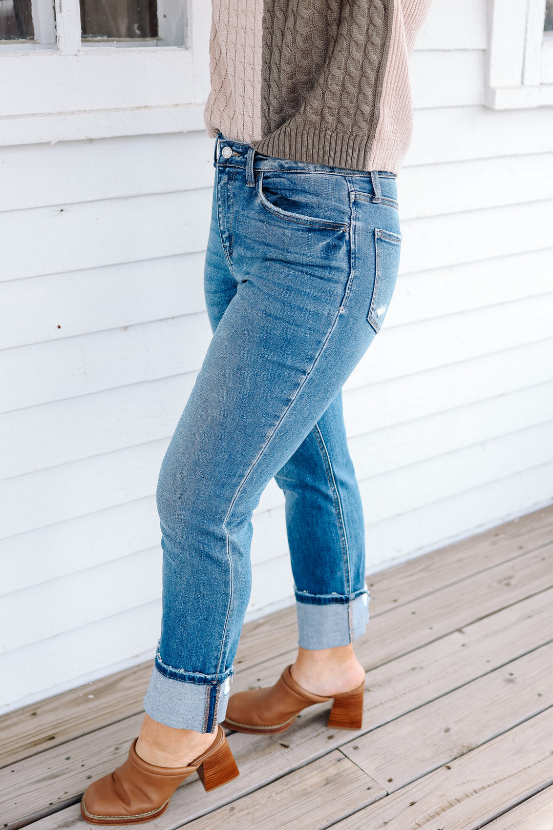 VERVET: Chase High Rise Cuffed Straight Jeans