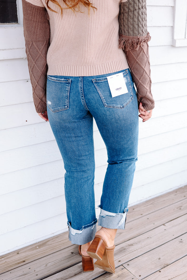 VERVET: Chase High Rise Cuffed Straight Jeans