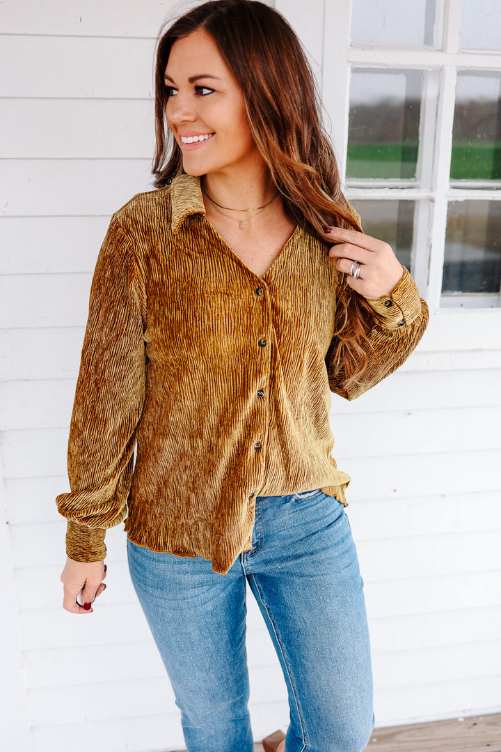 Vienna Crinkle Velvet Top - Dijon Mustard