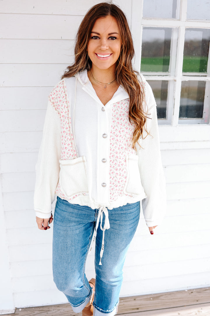 Clare Floral Quilted Jacket - Cream Multi