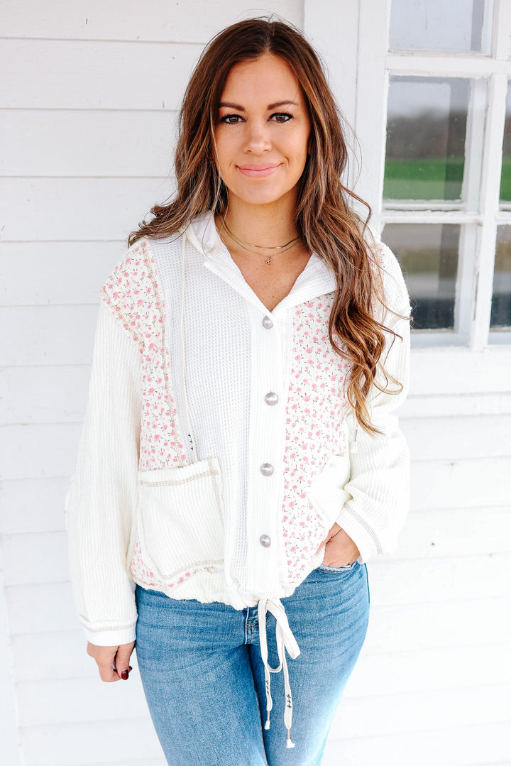 Clare Floral Quilted Jacket - Cream Multi