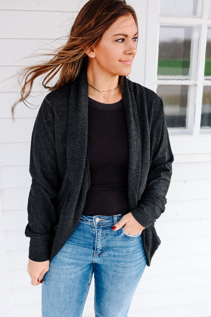 Ember Brushed Cocoon Cardigan - Dark Charcoal