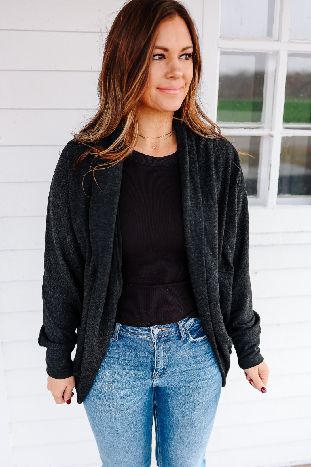 Ember Brushed Cocoon Cardigan - Dark Charcoal