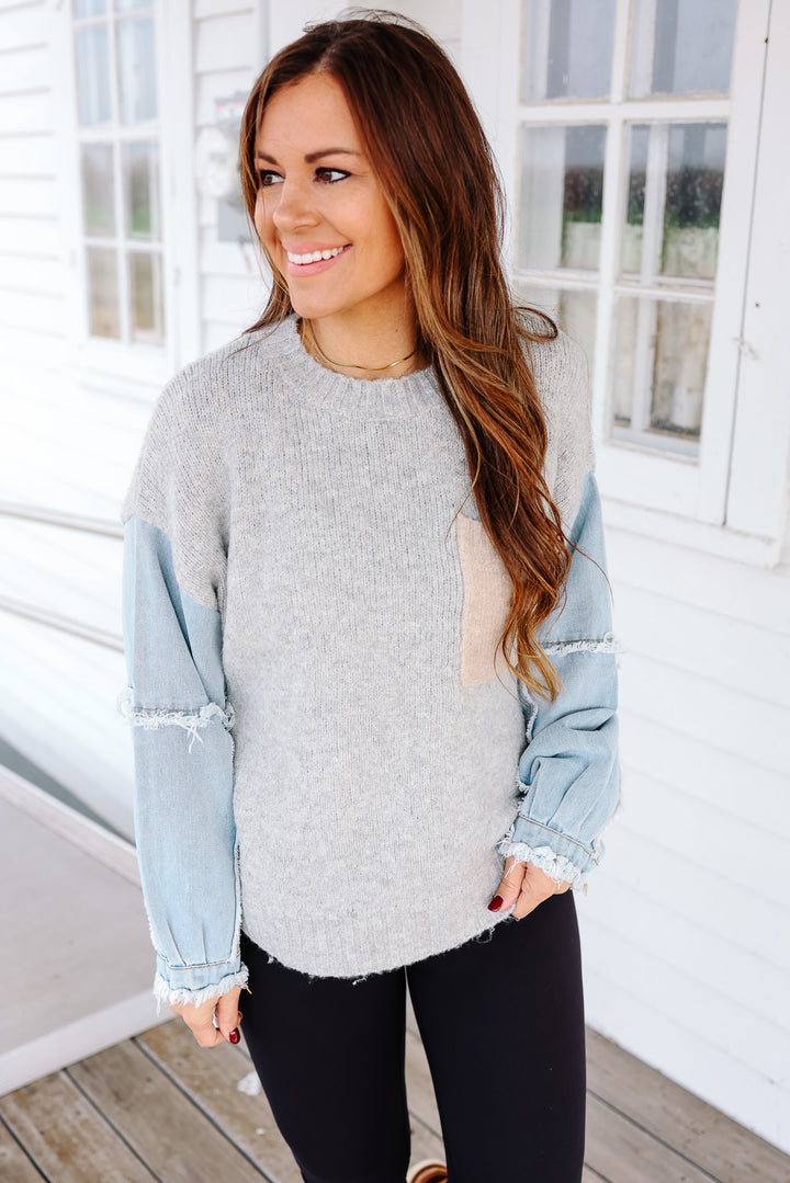 Harlow Denim Sleeve Sweater