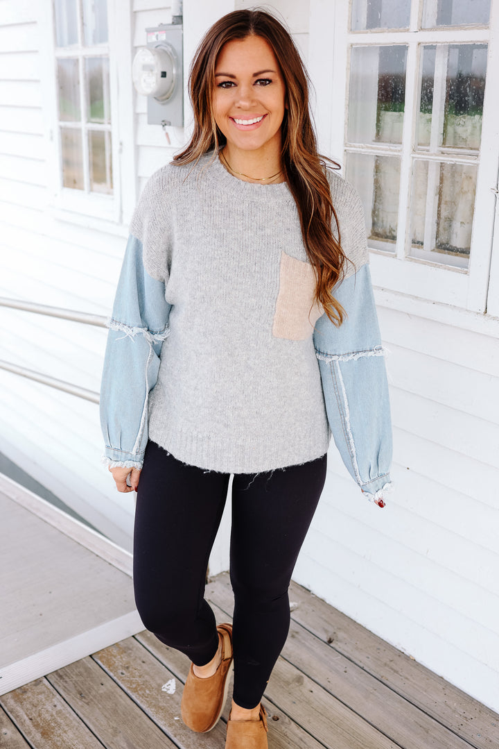 Harlow Denim Sleeve Sweater