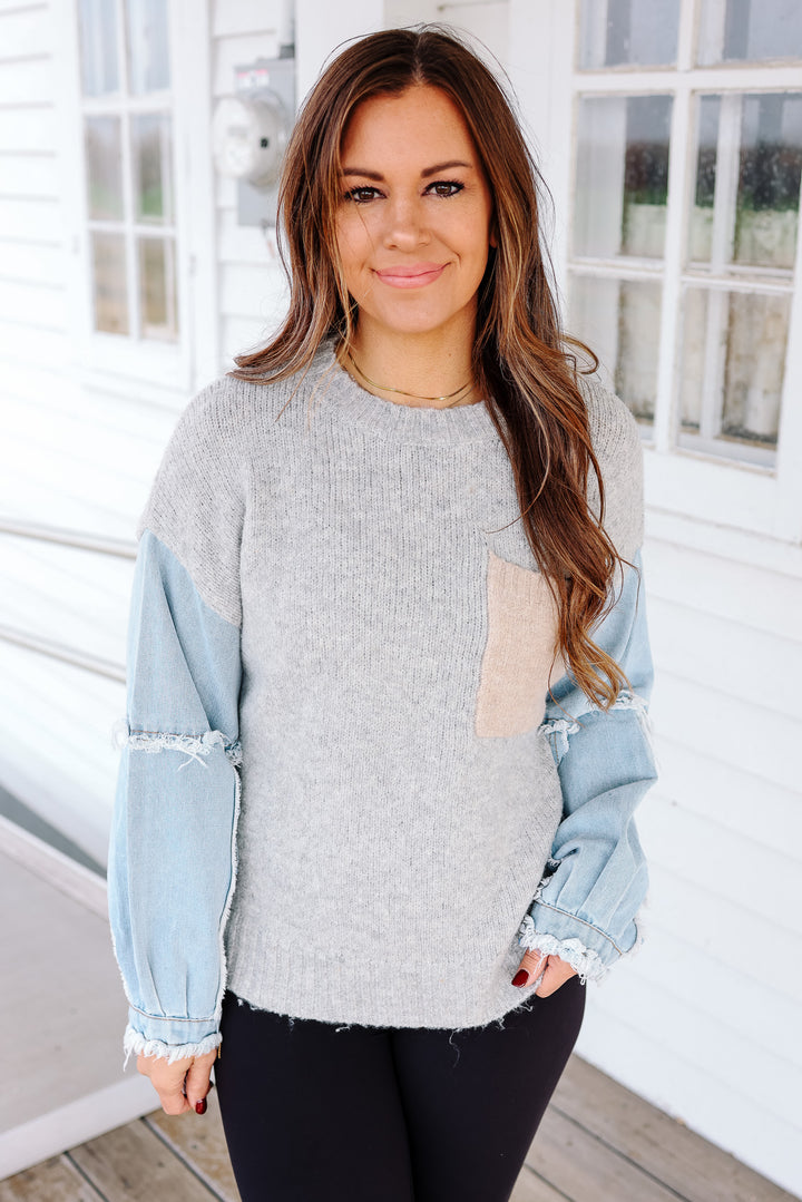 Harlow Denim Sleeve Sweater