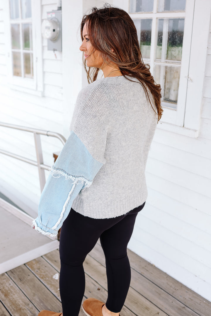 Harlow Denim Sleeve Sweater