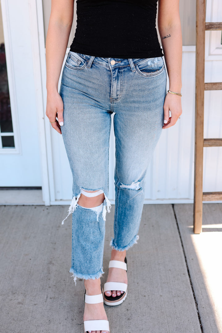 Casen Distressed Crop Straight Jeans