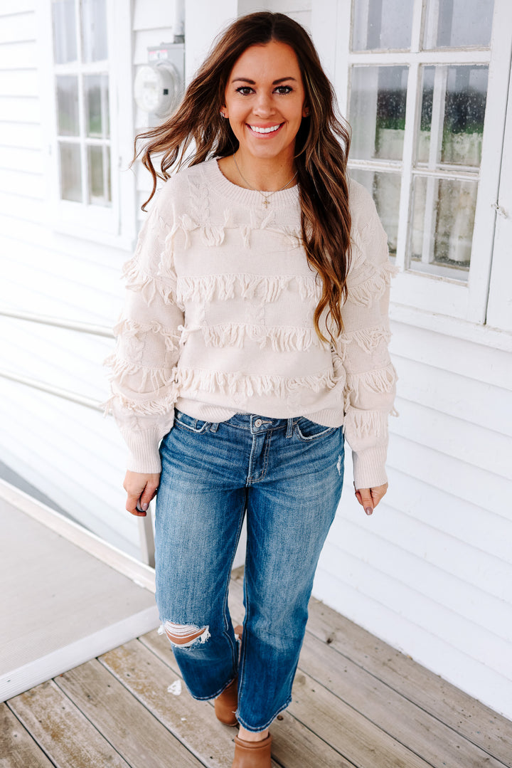 Maari Fringe Yarn Sweater - Ecru