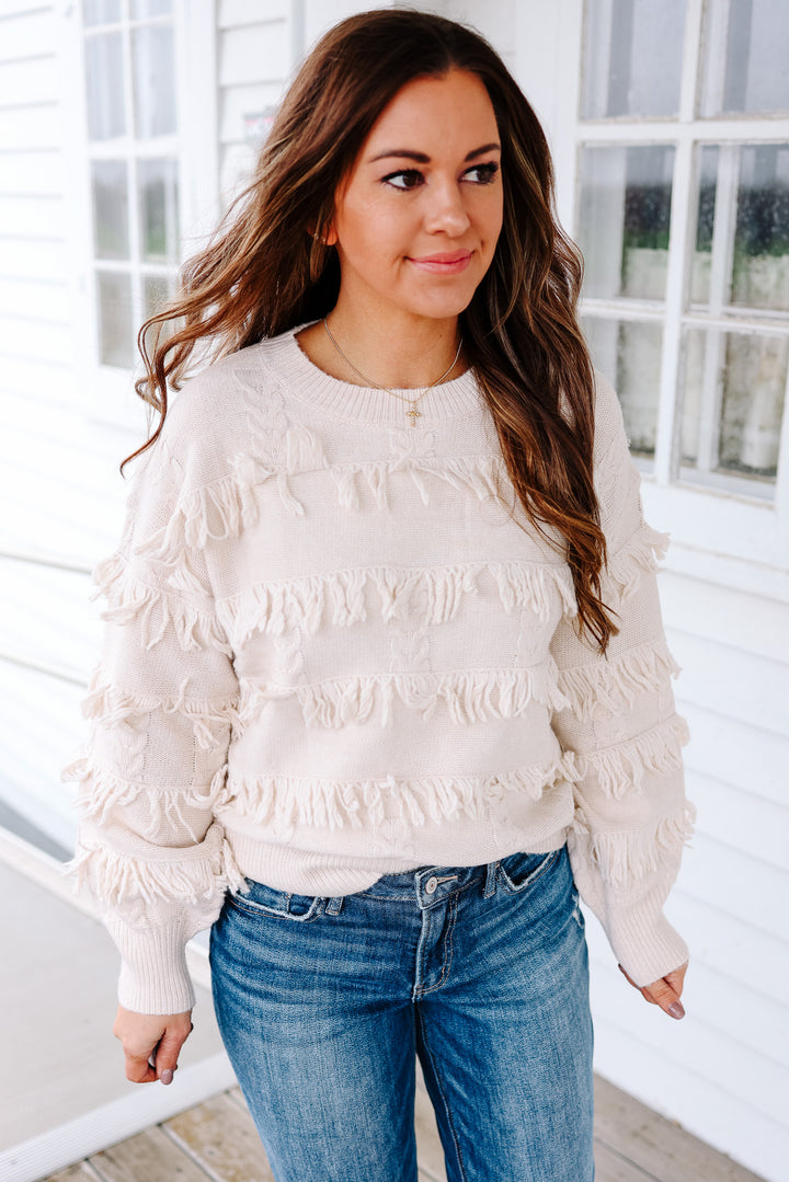 Maari Fringe Yarn Sweater - Ecru