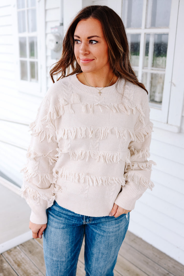 Maari Fringe Yarn Sweater - Ecru