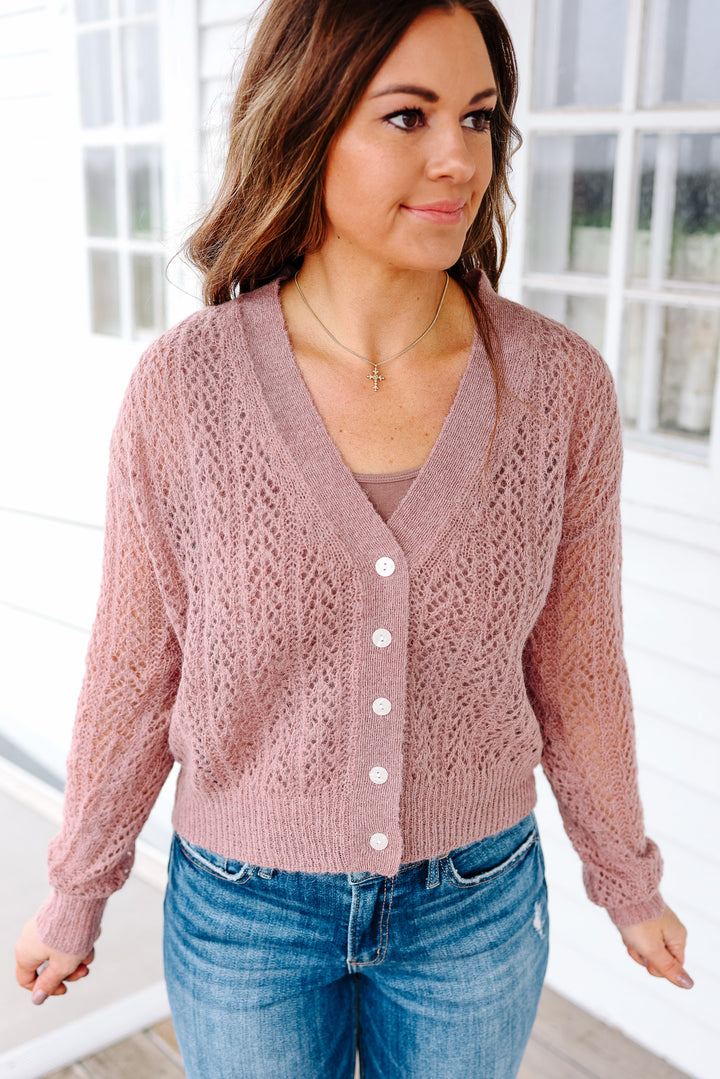 Roxy Pointelle Cardigan - Dusty Pink