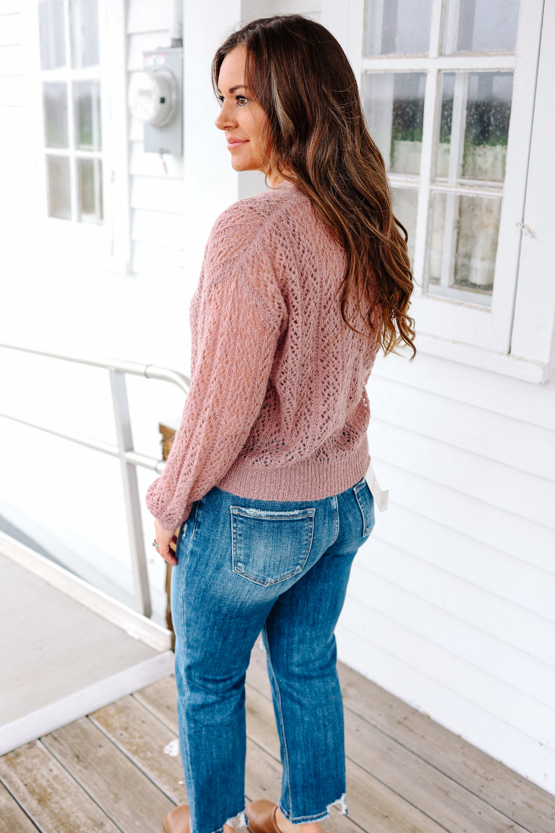 Roxy Pointelle Cardigan - Dusty Pink