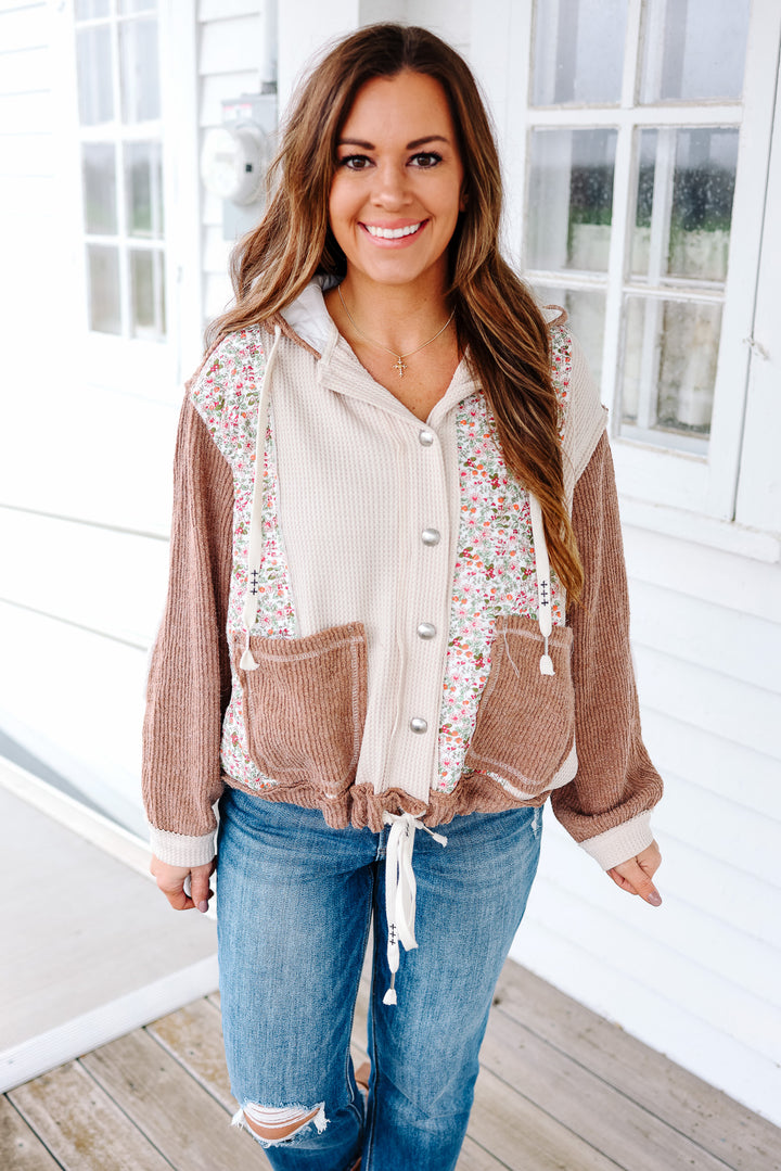 Clare Floral Quilted Jacket - Oat Choco Multi