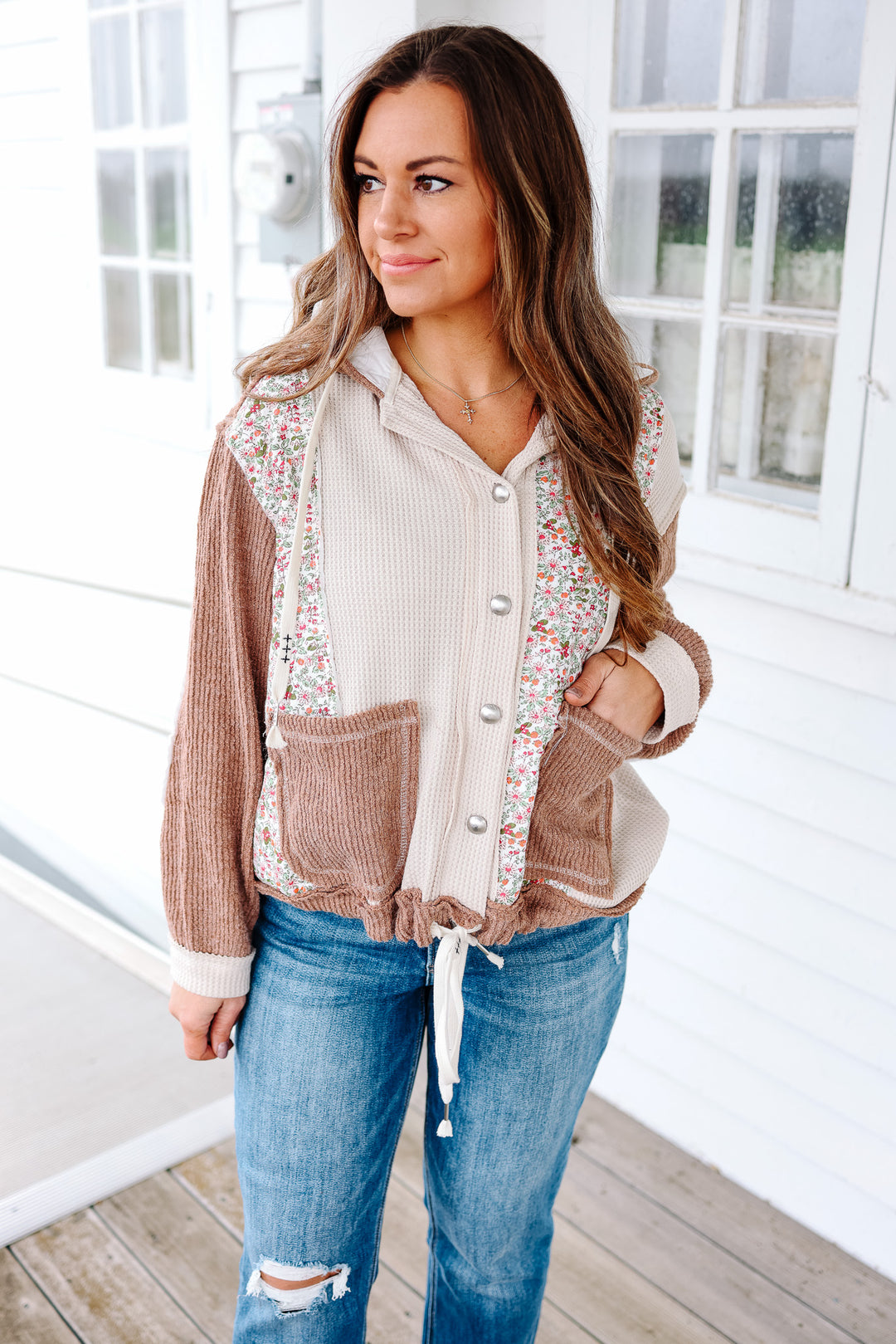 Clare Floral Quilted Jacket - Oat Choco Multi