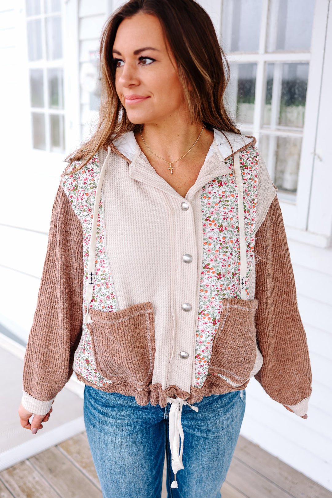 Clare Floral Quilted Jacket - Oat Choco Multi