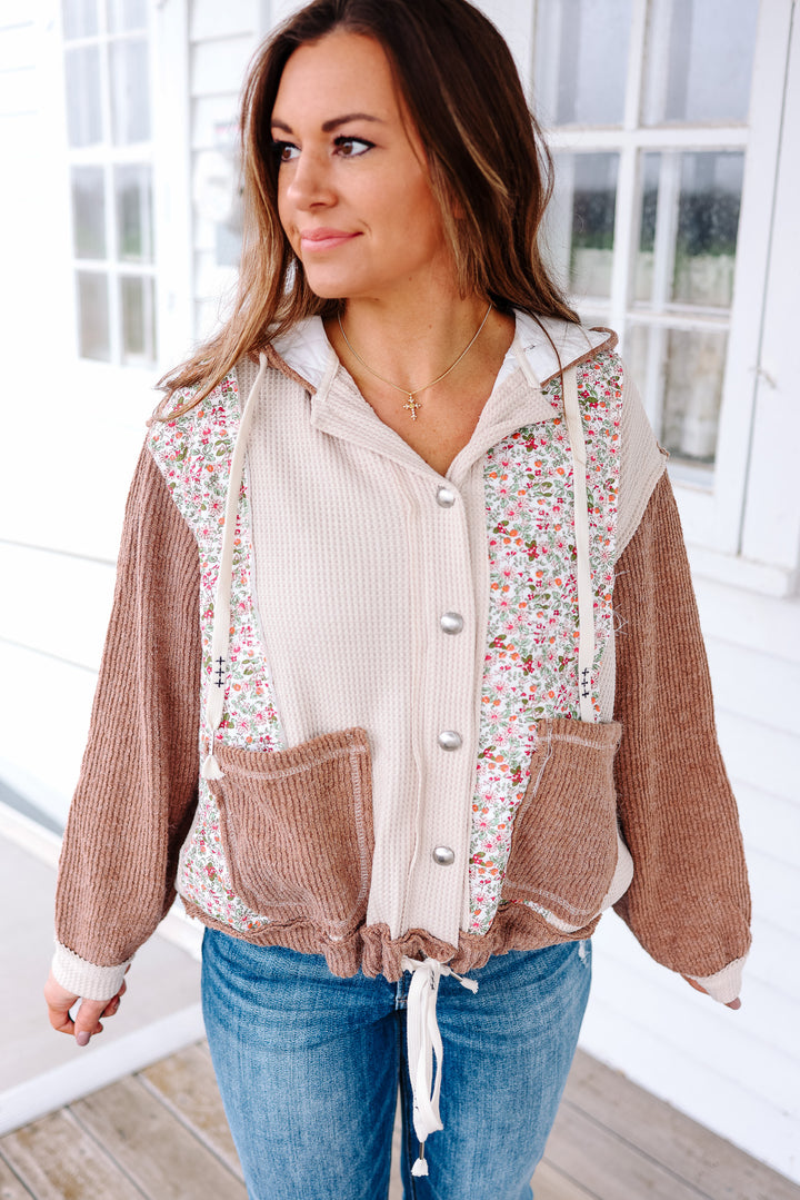 Clare Floral Quilted Jacket - Oat Choco Multi