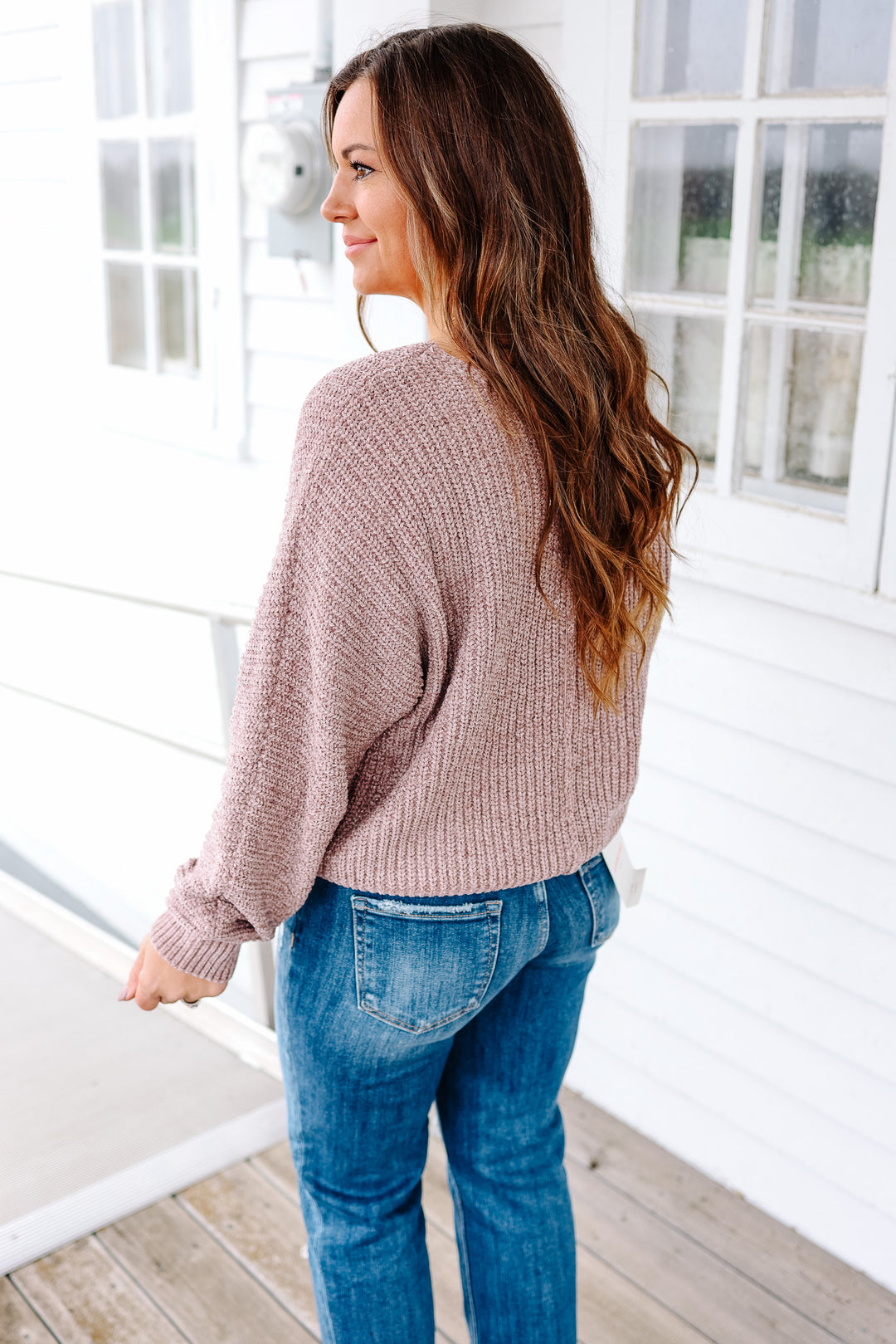 Ezra V Neck Metallic Sweater - Mauve