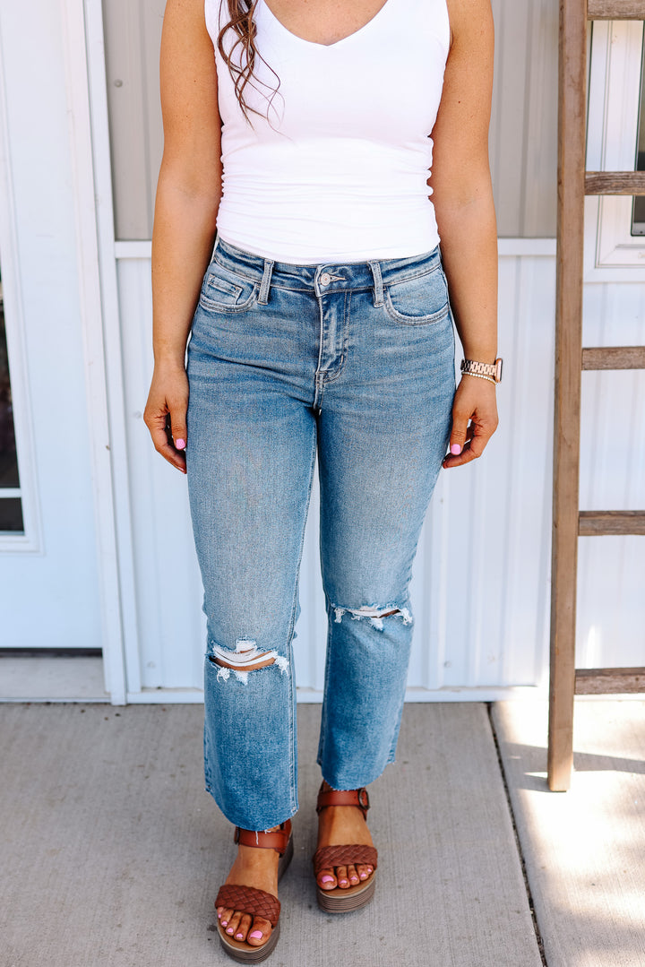 Rylan Clean Cut Hem Crop Flare Jeans