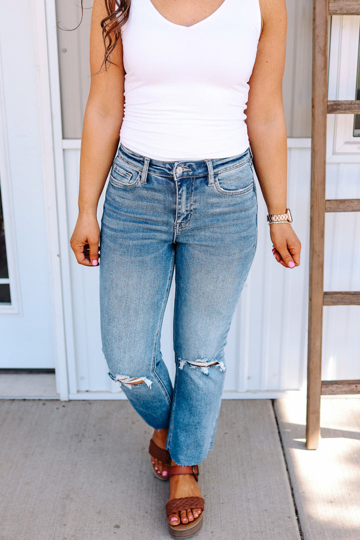 Rylan Clean Cut Hem Crop Flare Jeans