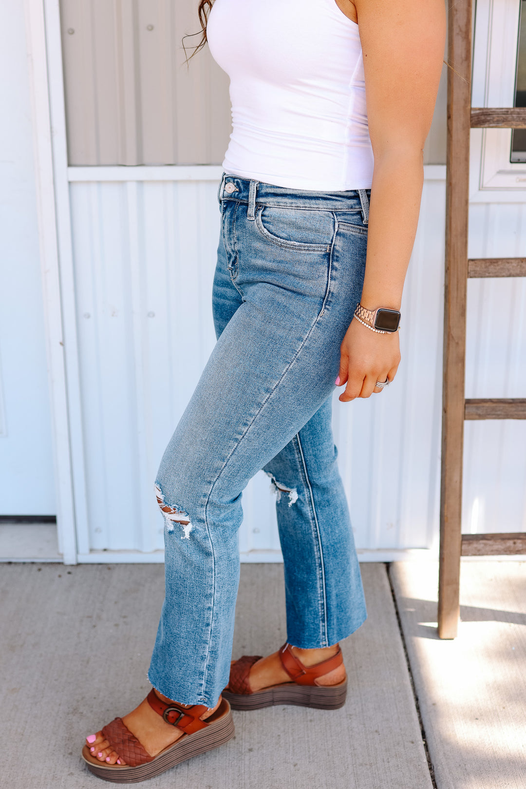 Rylan Clean Cut Hem Crop Flare Jeans