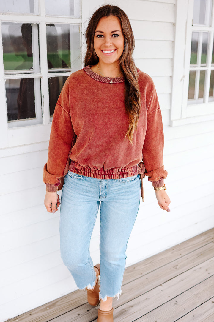 Lena Side Tie Pullover - Rust