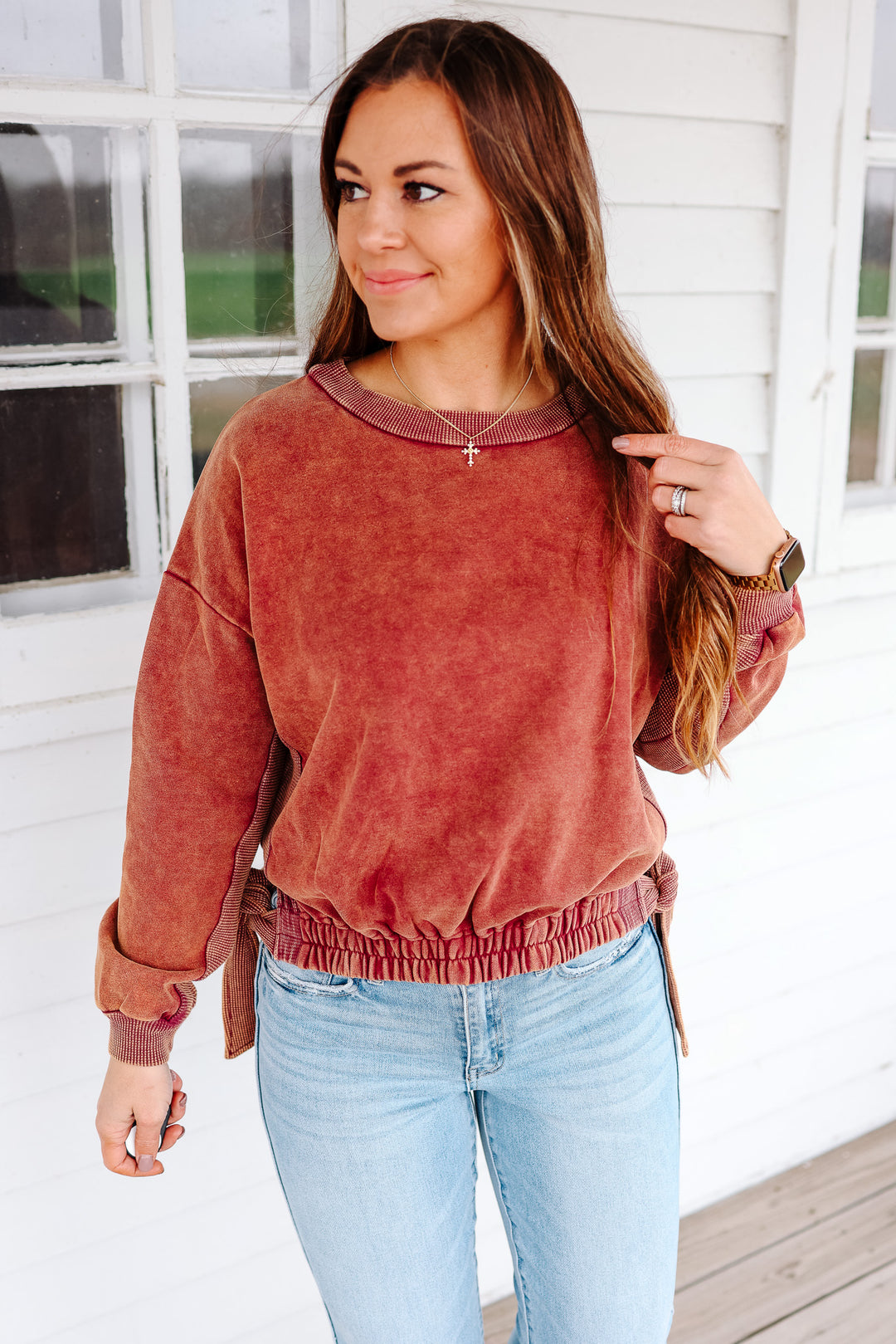 Lena Side Tie Pullover - Rust