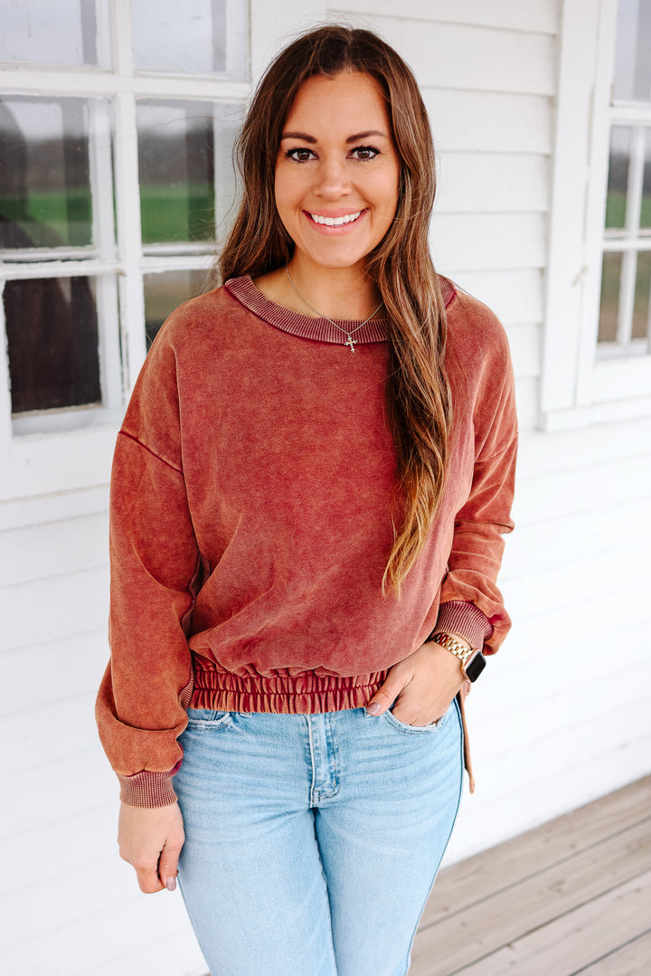 Lena Side Tie Pullover - Rust