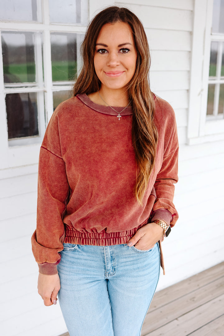 Lena Side Tie Pullover - Rust