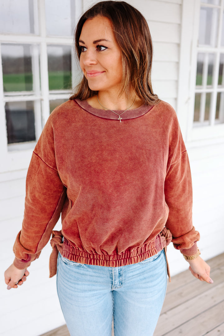 Lena Side Tie Pullover - Rust