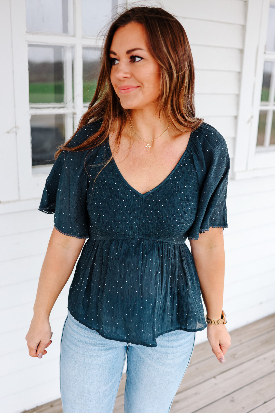 Maci Rhinestud Peplum Top - Teal