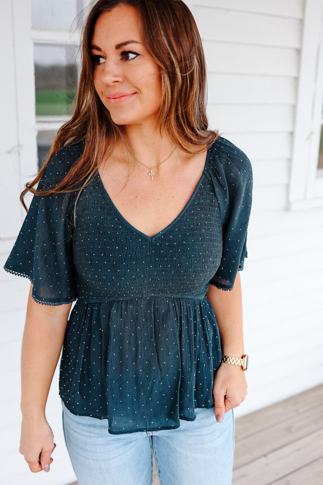 Maci Rhinestud Peplum Top - Teal