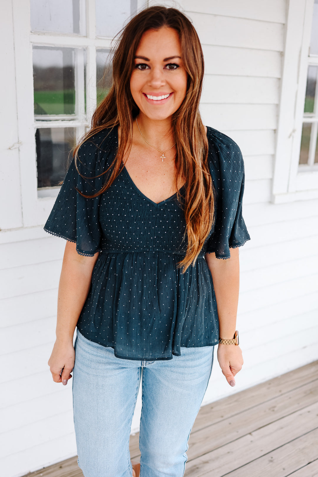 Maci Rhinestud Peplum Top - Teal