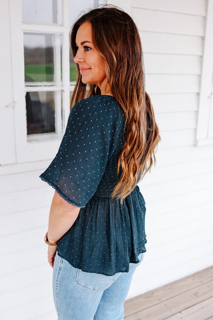 Maci Rhinestud Peplum Top - Teal