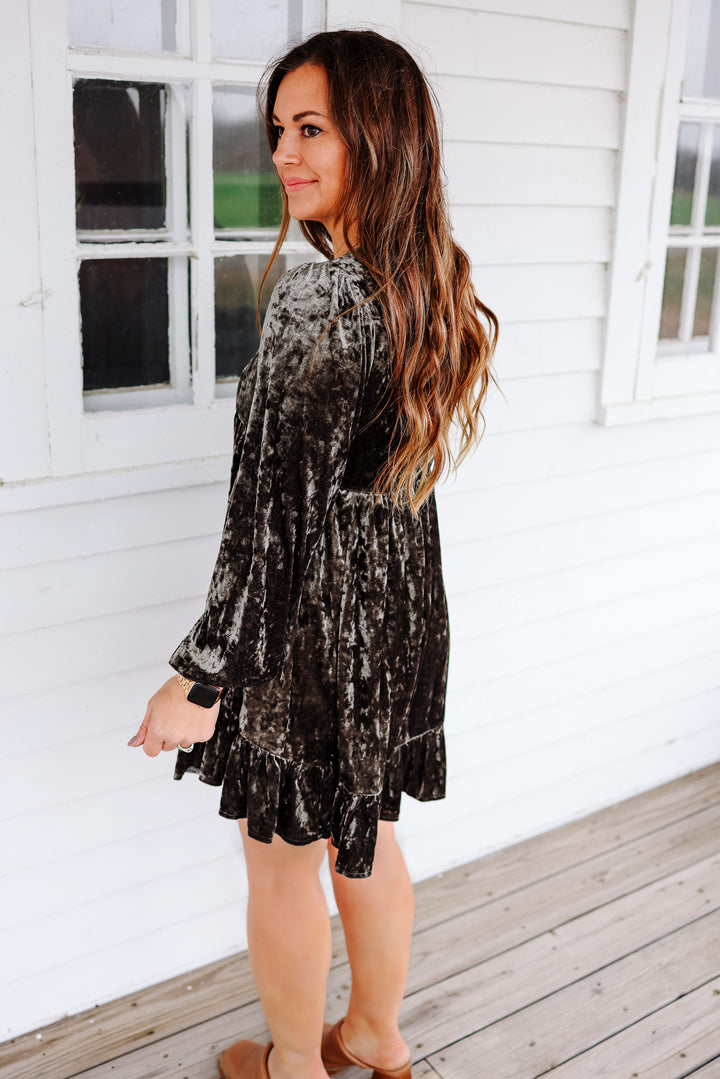 Addie Crushed Velvet Dress - Olive