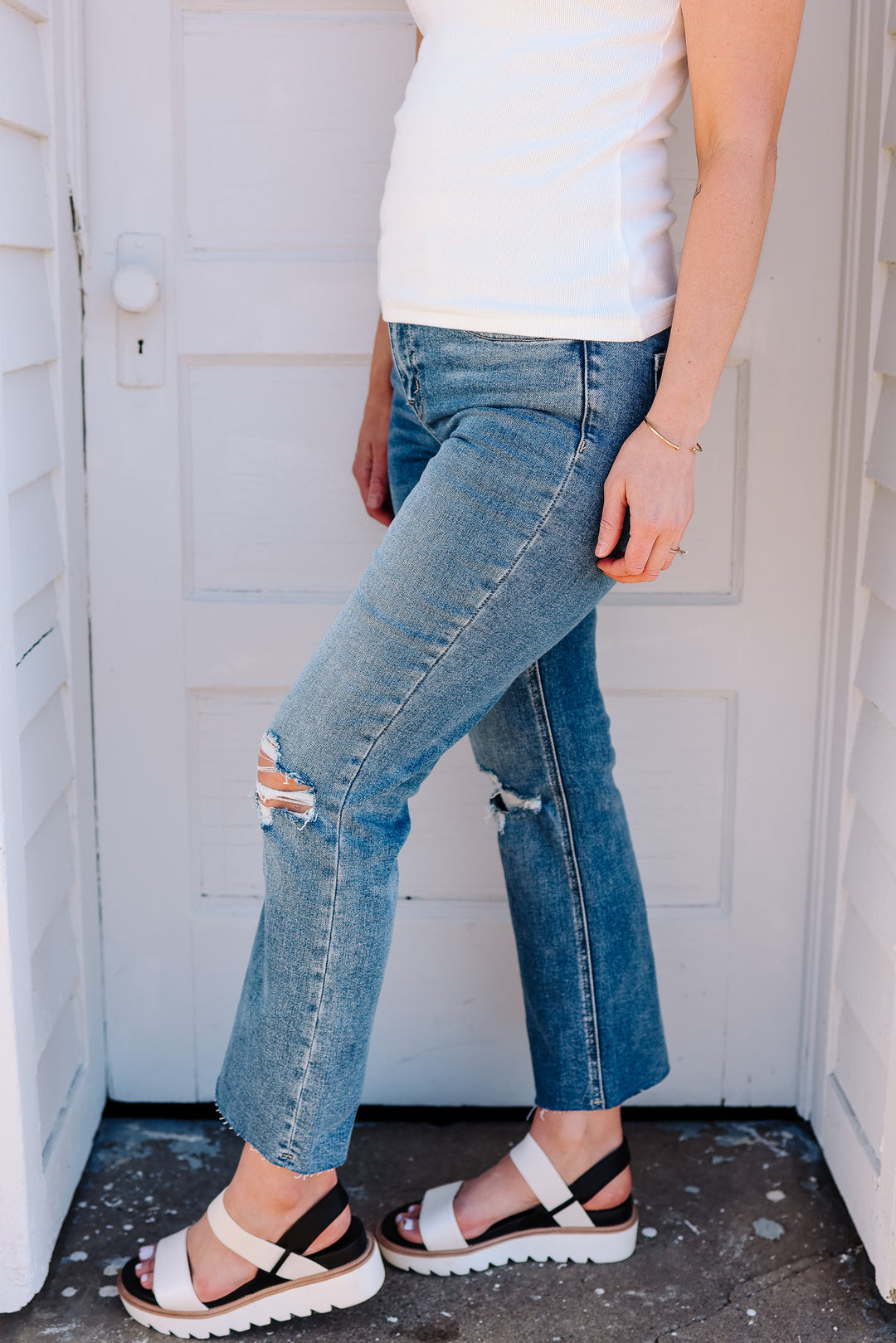 Rylan Clean Cut Hem Crop Flare Jeans