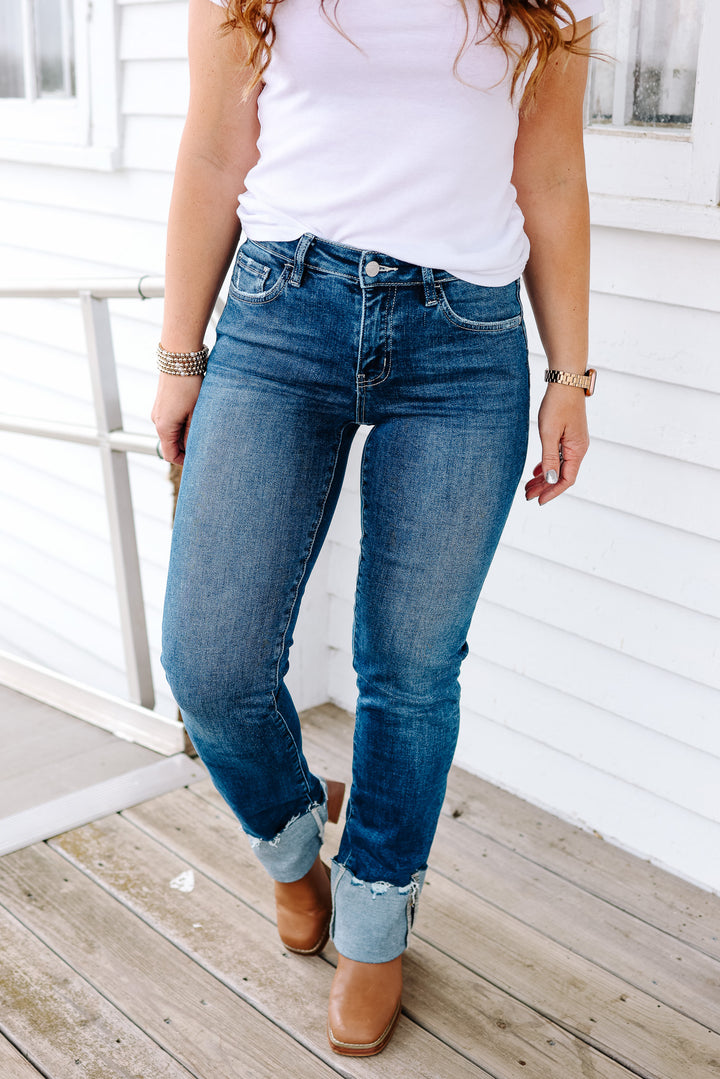 Lovervet: Collins Mid Rise Cuffed Slim Straight Jeans