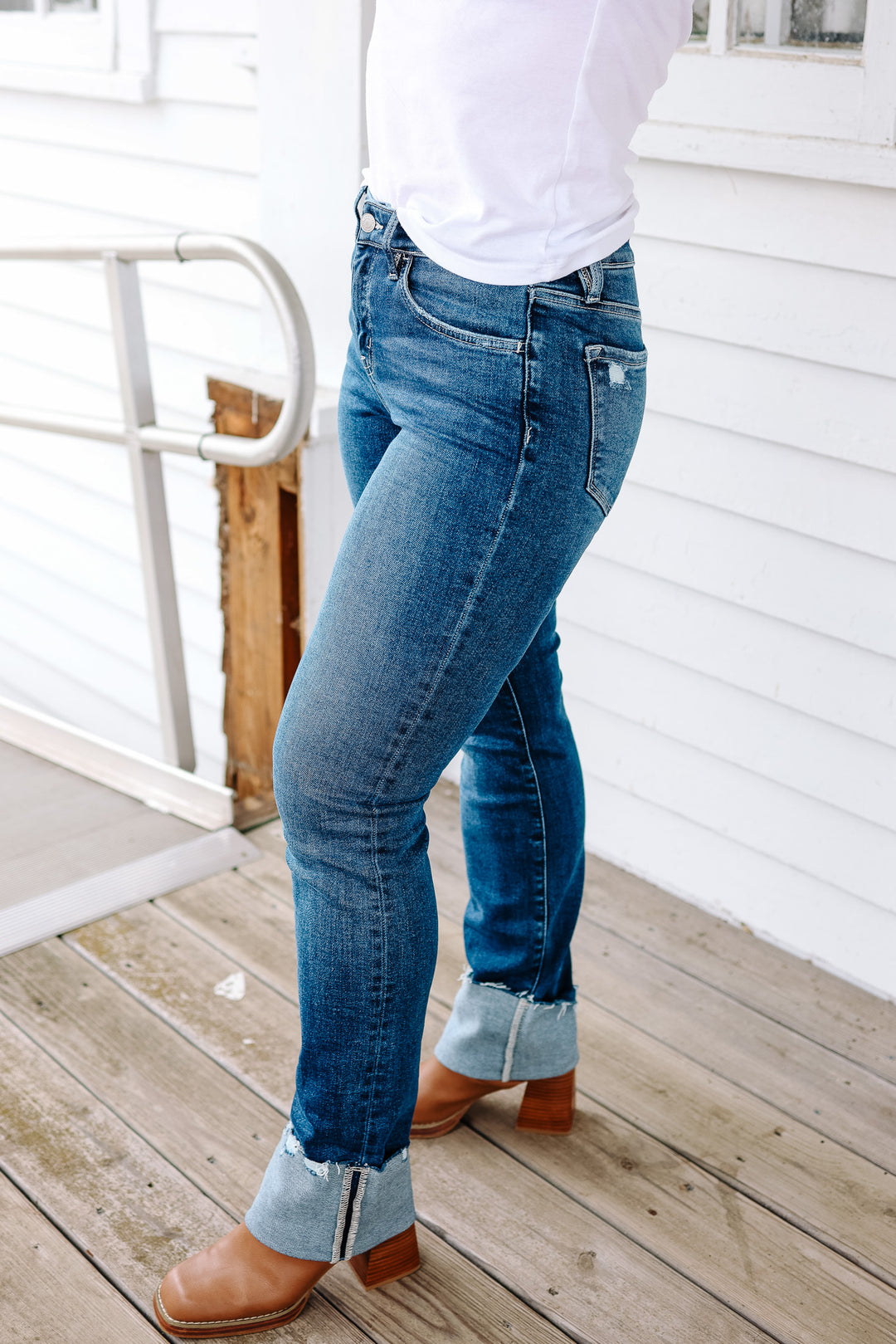 Lovervet: Collins Mid Rise Cuffed Slim Straight Jeans