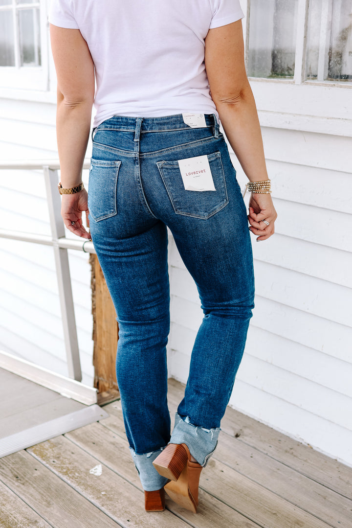 Lovervet: Collins Mid Rise Cuffed Slim Straight Jeans