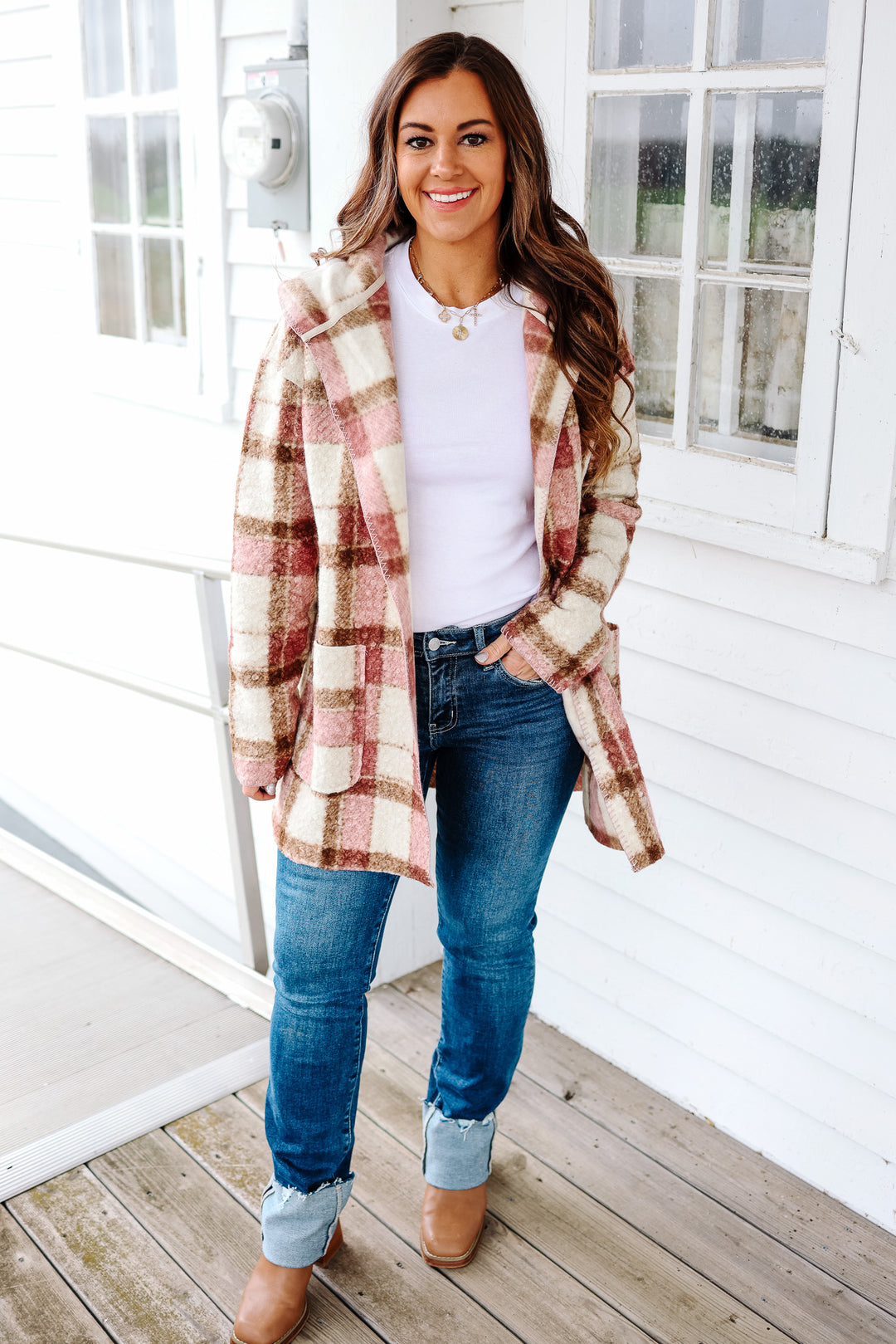 Blair Blanket Stitched Plaid Cardigan - Mauve