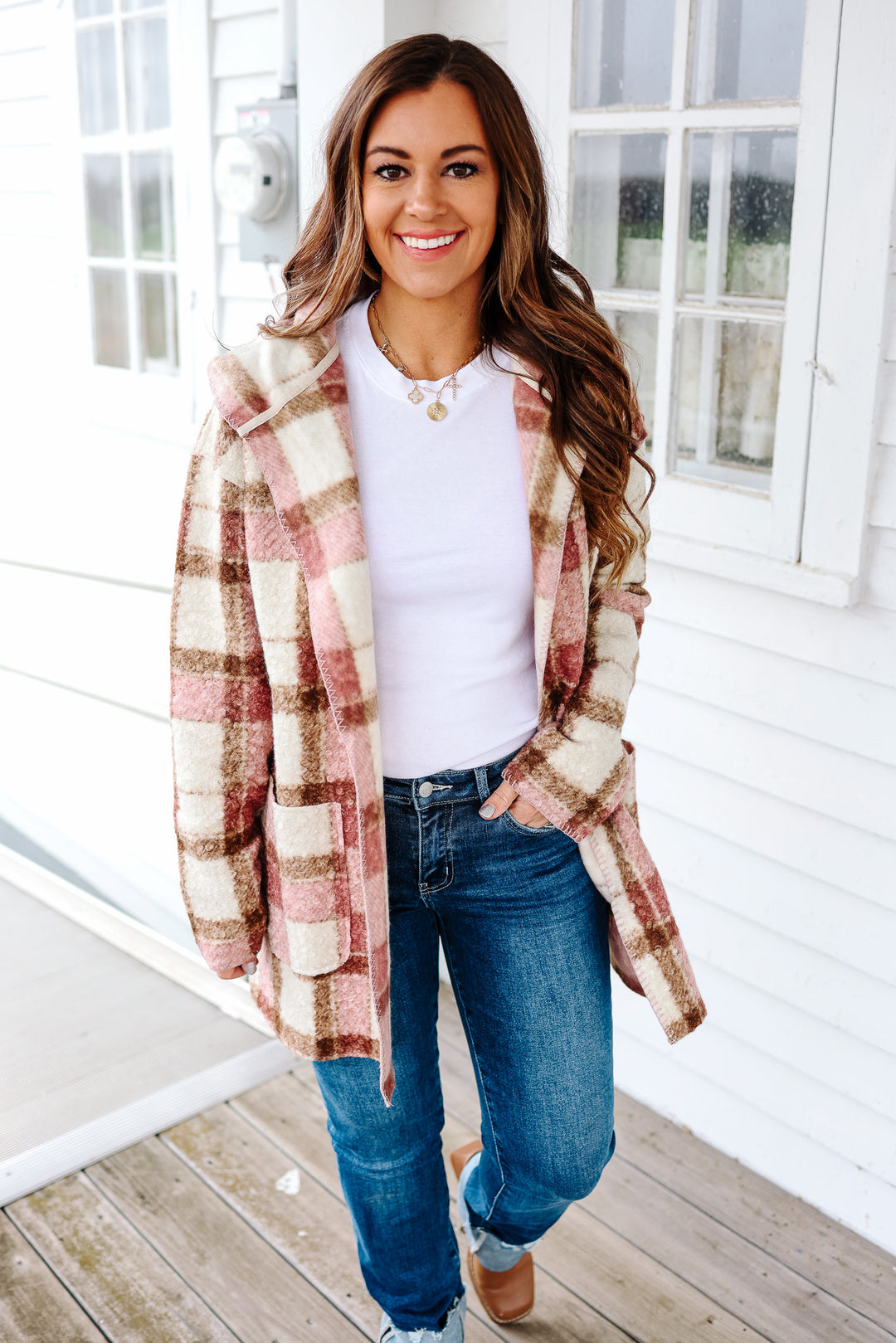 Blair Blanket Stitched Plaid Cardigan - Mauve