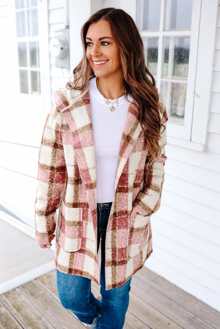 Blair Blanket Stitched Plaid Cardigan - Mauve