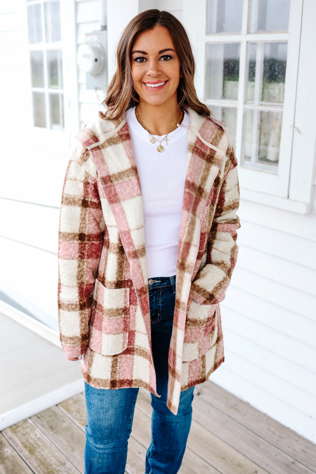 Blair Blanket Stitched Plaid Cardigan - Mauve